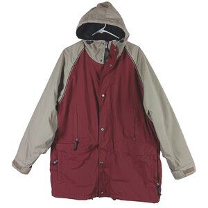 Vintage Powderhorn Jacket Hooded Mens L Burgundy Gorpcore Ski Outdoor 7 Pockets